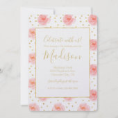 Goldene Confetti Pink Aquarellfarben Rose Geburtst Einladung (Vorderseite)
