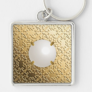 Goldene Damaske mit einer Imitate-Mabe-Perle Schlüsselanhänger