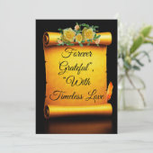 "Goldene Dankenscroll, ein zeitloser Jahrestag Dankeskarte (Stehend Vorderseite)