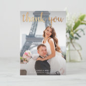 Goldene Dankeschön 2 Black & White Foto Hochzeit Dankeskarte (Stehend Vorderseite)