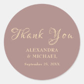 Goldene Dankeschön an die kalligraphische Dusty-Ro Runder Aufkleber (Vorderseite)