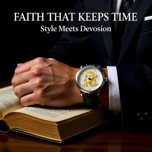 Goldene Darstellung Jesu Christi mit Krone Armbanduhr