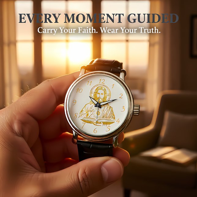 Goldene Darstellung Jesu, das ein Buch hält Armbanduhr (Von Creator hochgeladen)