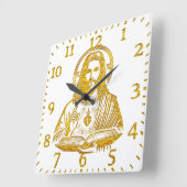 Goldene Darstellung Jesu, das ein Buch hält Quadratische Wanduhr (Winkel)
