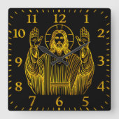 Goldene Darstellung Jesu mit erhabenen Händen Quadratische Wanduhr (Vorderseite)