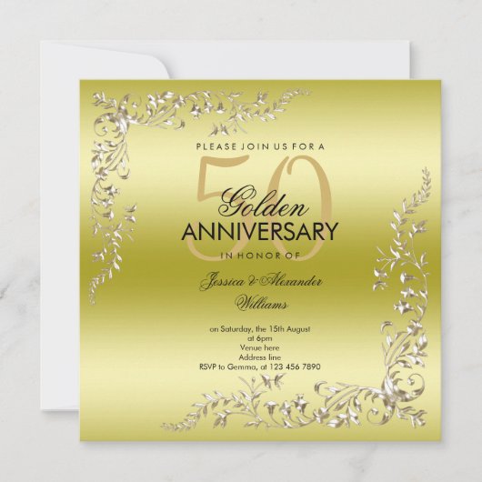 Goldene Dekoration 50. Hochzeitstag Einladung (Vorderseite)