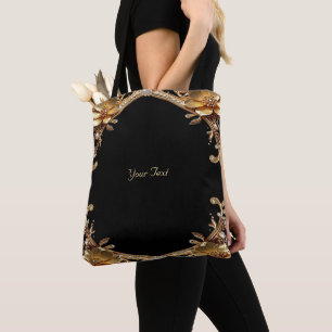 Goldene Dekorative Blumen Tragetasche Tasche