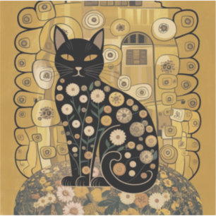 Goldene dekorative Gustav-Klimt-Style-Schwarze-Kat Aufkleber