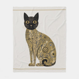 Goldene dekorative Gustav-Klimt-Style-Schwarze-Kat Fleecedecke