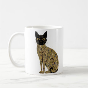 Goldene dekorative Gustav-Klimt-Style-Schwarze-Kat Kaffeetasse