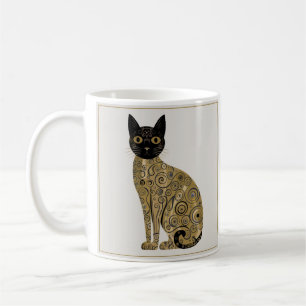 Goldene dekorative Gustav-Klimt-Style-Schwarze-Kat Kaffeetasse