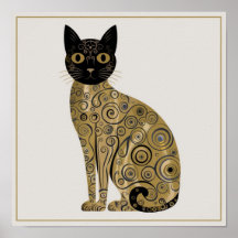 Goldene dekorative Gustav-Klimt-Style-Schwarze-Kat