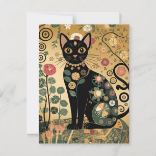 Goldene dekorative Gustav-Klimt-Style-Schwarze-Kat Postkarte