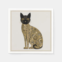 Goldene dekorative Gustav-Klimt-Style-Schwarze-Kat