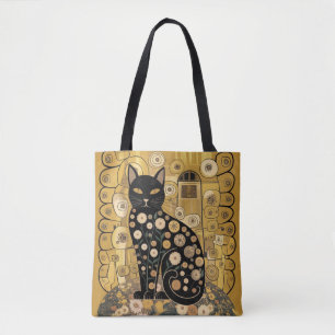 Goldene dekorative Gustav-Klimt-Style-Schwarze-Kat Tasche
