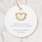 Goldene dekorative Herz-Monogram-Dusty Blue Geschenkanhänger (Rückseite)