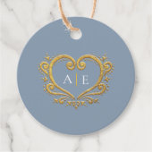 Goldene dekorative Herz-Monogram-Dusty Blue Geschenkanhänger (Vorderseite)