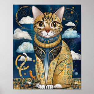 Goldene dekorative Katzenkunst im Stil von Gustav Poster
