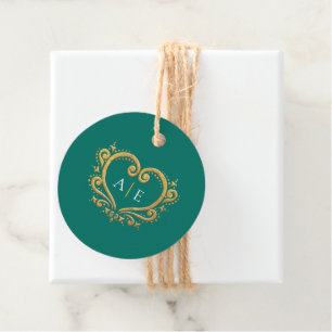 Goldene, dekorative, monogramm-grüne Hochzeit Geschenkanhänger
