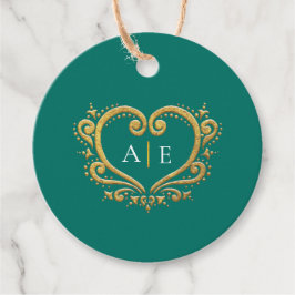 Goldene, dekorative, monogramm-grüne Hochzeit Geschenkanhänger