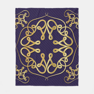 Goldene Dekos mit Ornamenten auf blauem Hintergrun Fleecedecke