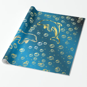 goldene Delfine mit goldenen Wassertropfen Geschenkpapier