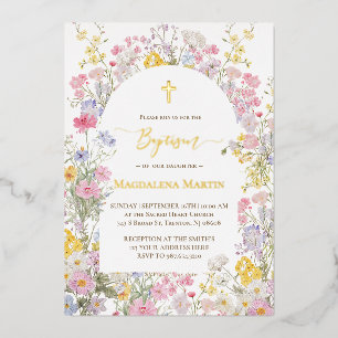 goldene Details Wildblumen Taufe Folieneinladung