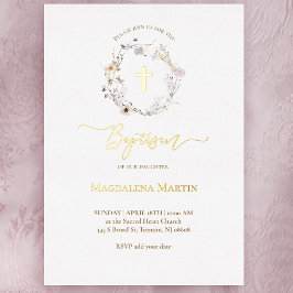 Goldene Details Wildblumen verurteilen Taufe Folieneinladung