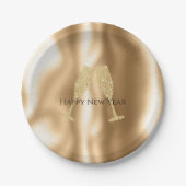 Goldene Diamant-Sparkling-Champagnergläser Neujahr Pappteller (Vorderseite)