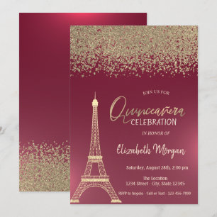 Goldene Diamanten, Rote Eiffelturm-Quinceanera Einladung