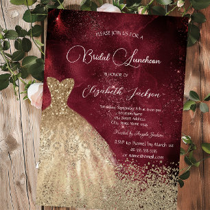 Goldene Diamantene Kleid Dunkelrotes Braut Luncheo Einladung