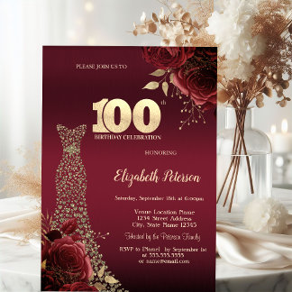 Goldene Diamantenkleid Rote Rosen 100. Geburtstag Einladung