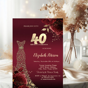 Goldene Diamantenkleid Rote Rosen 40. Geburtstag Einladung