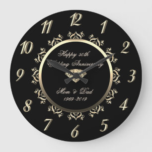 Goldene Diamantswirls 50. Hochzeitstag Große Wanduhr