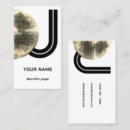 Goldene Disco-Ball-Dejay-Initialen Visitenkarte (Vorne/Hinten)
