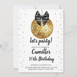 Goldene Disco-Kugel schwarze Schleife Geburtstag Einladung
