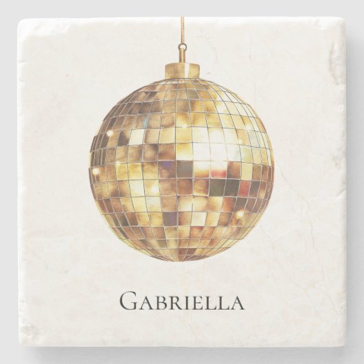 Goldene Disco-Kugel Steinuntersetzer (Vorderseite)
