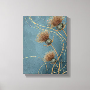 Goldene Distel Teal Blau Textur Eleganz Leinwanddruck