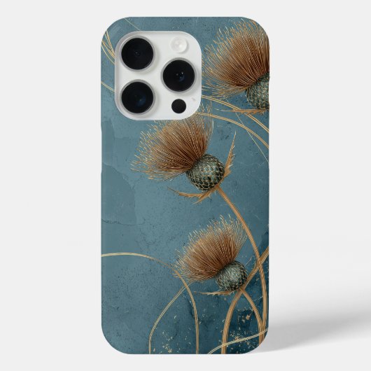Goldene Distel Teal Blaue Textur Eleganz Case-Mate iPhone Hülle (Rückseite)