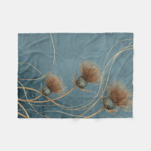 Goldene Distel Teal Blaue Textur Eleganz Fleecedecke (Vorderseite (Horizontal))