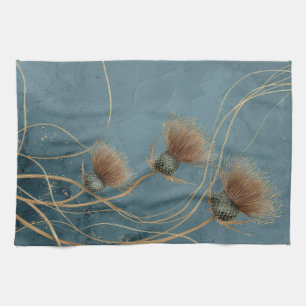 Goldene Distel Teal Blaue Textur Eleganz Geschirrtuch