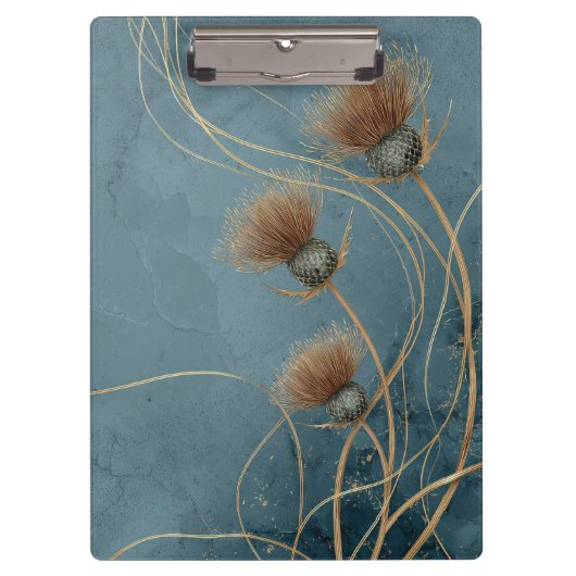 Goldene Distel Teal Blaue Textur Eleganz Klemmbrett (Vorderseite)
