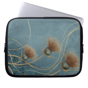 Goldene Distel Teal Blaue Textur Eleganz Laptopschutzhülle