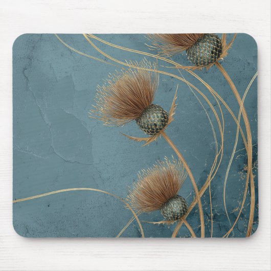 Goldene Distel Teal Blaue Textur Eleganz Mousepad (Vorne)