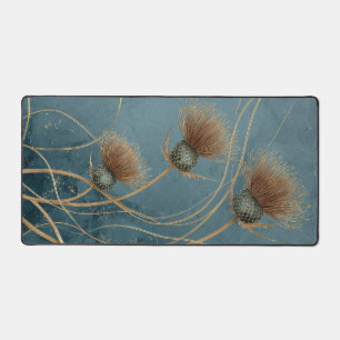 Goldene Distel Teal Blaue Textur Eleganz Schreibtischunterlage
