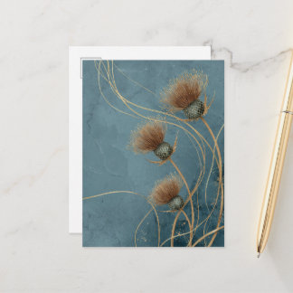Goldene Distel Türkisblaue Textur Eleganz Postkarte