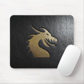 Goldene Drache-Silhouette auf schwarzem Leder Mousepad (Mit Mouse)