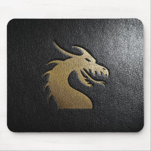 Goldene Drache-Silhouette auf schwarzem Leder Mousepad