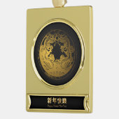 Goldene Drachen mit schwarzem Hintergrund, chinesi Banner-Ornament Gold (Links)