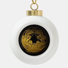 Goldene Drachen mit schwarzem Hintergrund, chinesi Keramik Kugel-Ornament